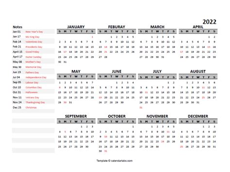 2022 yearly google docs calendar template free printable templates