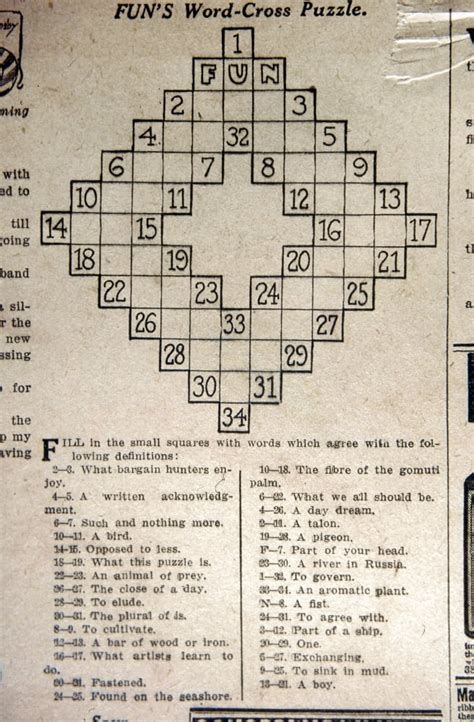 Crossword Puzzle 1913 Nword Cross Puzzle The First Crossword Puzzle
