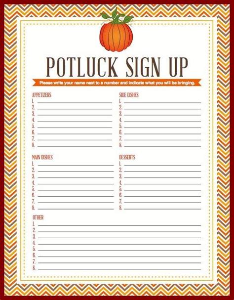 Potluck Printable Sign Up Sheet Thanksgiving Church Signs Pictures