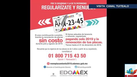 El trámite para renovar las placas de tu vehículo en el estado de méxico arrancó el pasado 2 de julio y finaliza en diciembre. Reemplacamiento será gratis en Edomex - YouTube