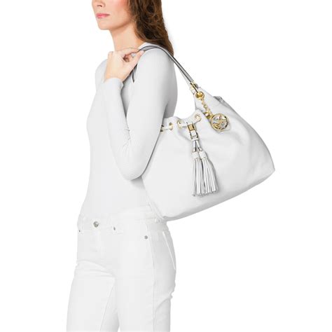 Michael Kors Camden Large Leather Shoulder Bag In White Lyst
