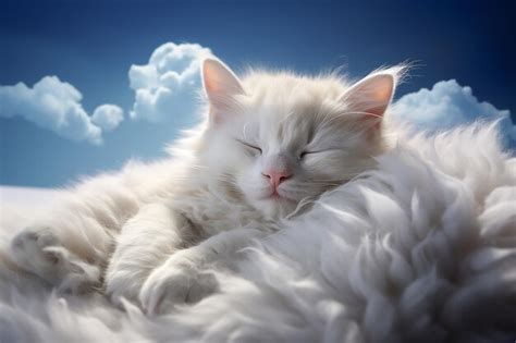 Premium Ai Image Generative Ai Image Of Fluffy White Cat Sleeping On