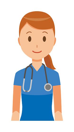 A Female Nurse Standing In A Blue Scrub Is Standing Stock Illustration
