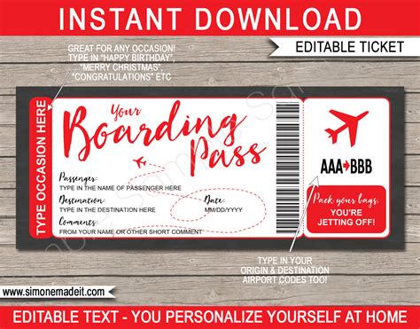 Boarding Pass Template Editable Surprise T Boarding Ticket Fake