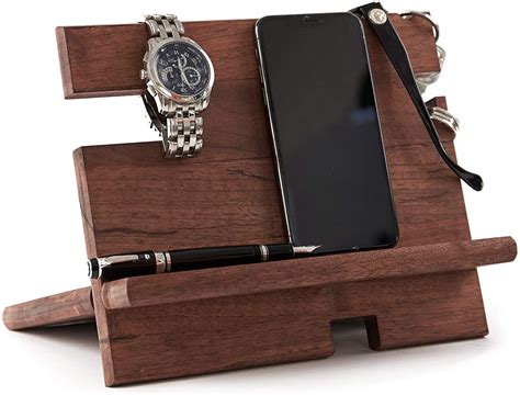 Wood Phone Charging Station For Men And Nightstand Organizer Dock For