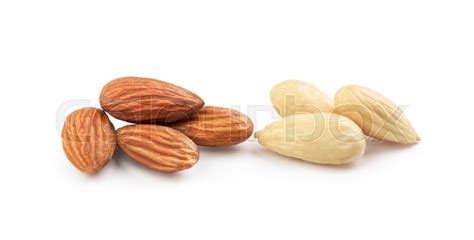 Two Handfuls Of Almonds On A White Stock Image Colourbox