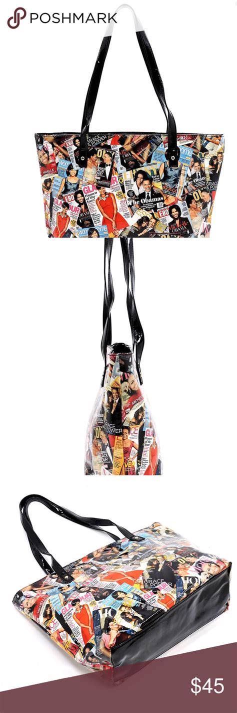 🦋Magazine Cover Collage Tote NWT Designer inspired handbag Faux leather