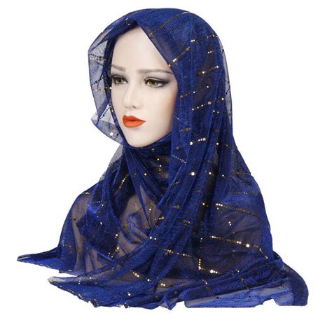 Muslim Hijab Women Shimmer Sequins Striped Long Shawl Scarf Headscarf Islamic Head Wrap