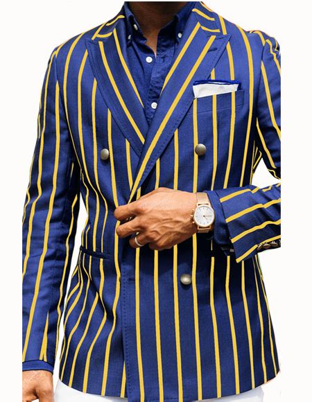 Double Breasted Blazer With Brass Buttons Navy Bluegold