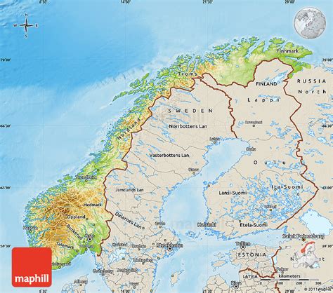 Physical Map Of Norway Shaded Relief Outside