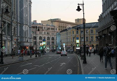 Russia Moscow Myasnitskaya Street In The Evening Editorial Stock