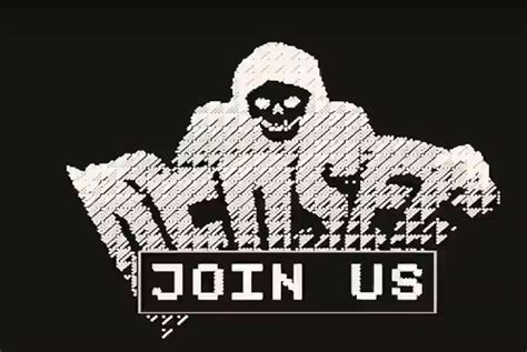 A Pixellated Image Of A Skeleton Holding A Sign That Says Join Us