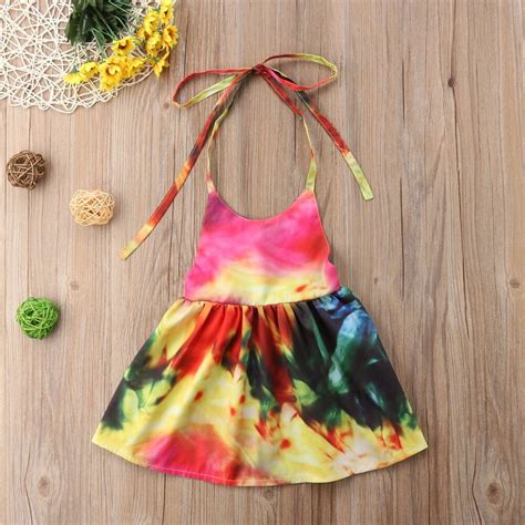 2018 New Girls Sling Hanging Neck Flower Print Princess Dress Baby Girl