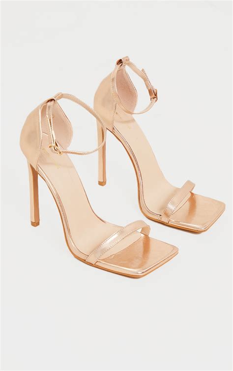 Rose Gold Barely There Strappy High Heels Prettylittlething Usa