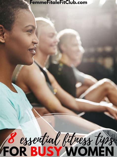 Four Women Sitting In A Row With The Text 8 Essential Fitness Tips For