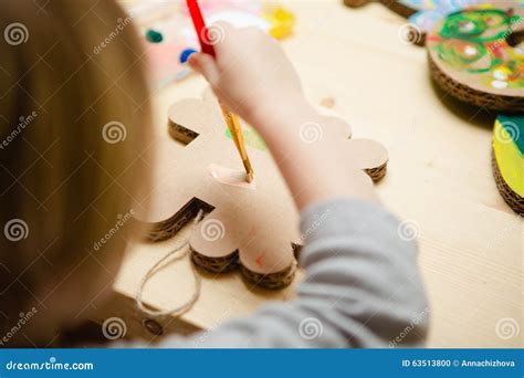 Little Female Baby Painting With Colorful Paints Stock Photo Image Of