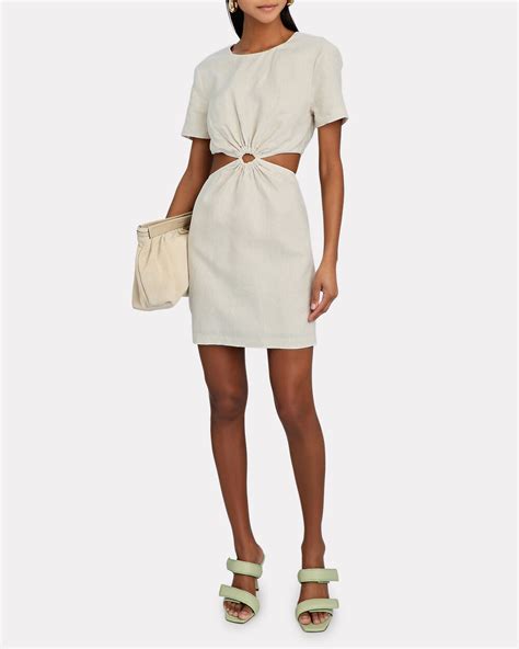 Staud Epona Cut Out Linen Mini Dress In Beige Intermix®
