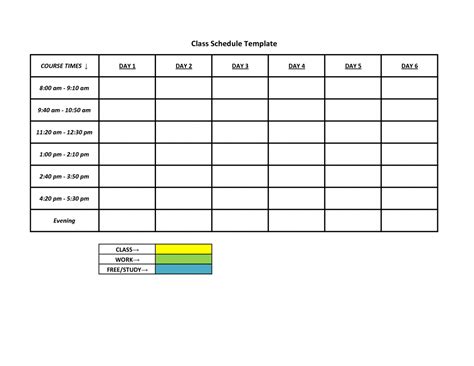 monday to sunday schedule free calendar template