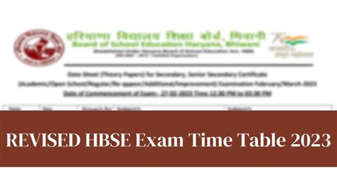 Hbse Date Sheet 2023 Revised Download Revised Haryana Board Hbse Class