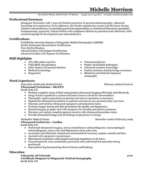 ultrasound technician resume examples medical livecareer