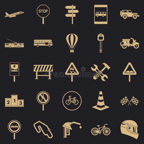 Traffic Jam Icons Set Simple Style Stock Vector Illustration Of