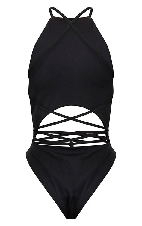 Black High Rise Wrap Around Swimsuit Swimwear Prettylittlething