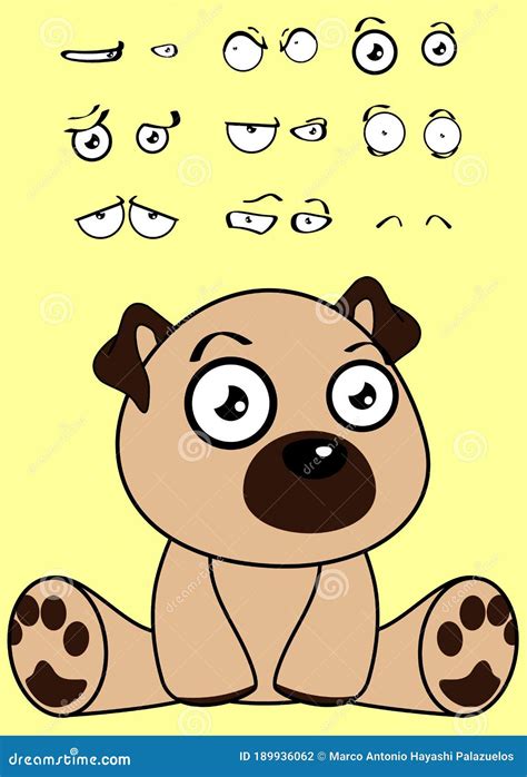 Cute Little Kawaii Sitting Baby Pug Dog Cartoon Expressions Set