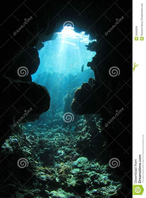 Underwater Caves Cavern Sunburst Diving Mermaid Sand Ocean Stock