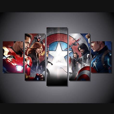 Avengers Marvel Dc Movie 5pc Framed Canvas Oil Painting Wall Decor Hd