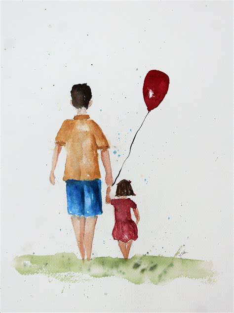 Father Daughter Watercolor Illustration Fathers Day Painting Watercolor