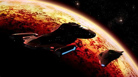 Hd Wallpaper Space Ships On Planet Star Trek Uss Voyager Spaceship Star Trek Voyager