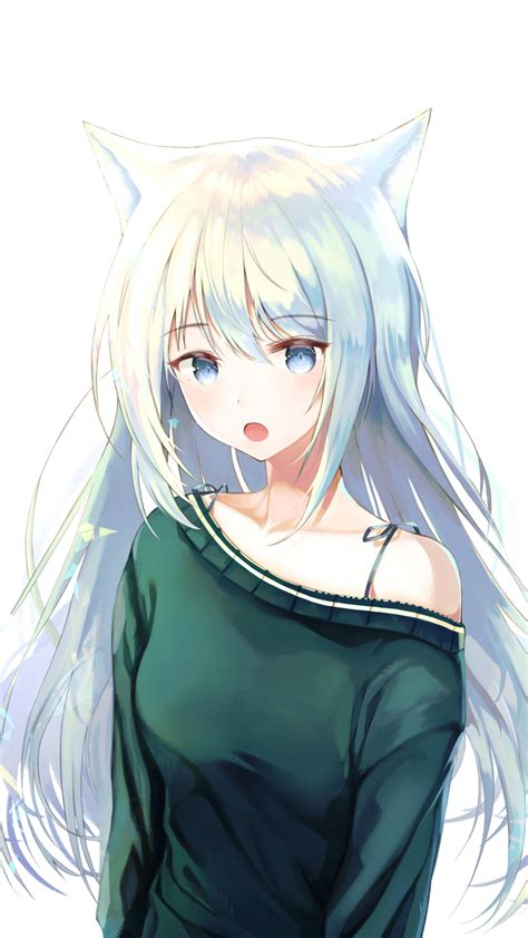 Download Wallpaper 1440x2560 White Hair Curious Hangover Anime Girl Blue Eyes Qhd Samsung