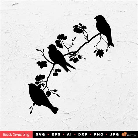 Download SVG | 3 birds on a branch silhouette Vector file for cricut and Silhouette cameo. * * ZIP FILE ...