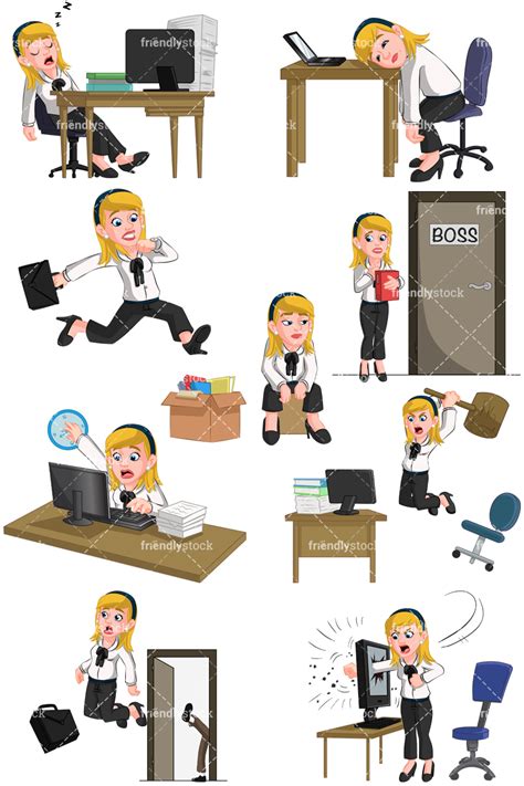 Businesswoman Having Trouble At Work Vector Cartoon