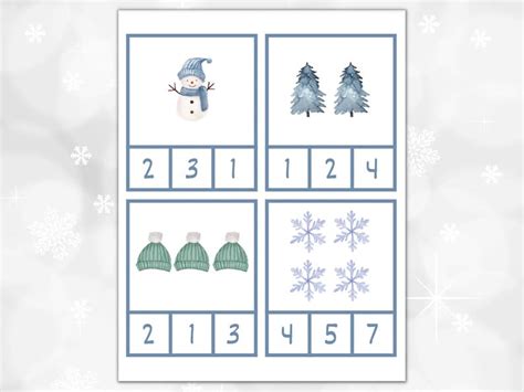 Winter Count And Clip Printable Cards 1 20 Counting Activity Etsy