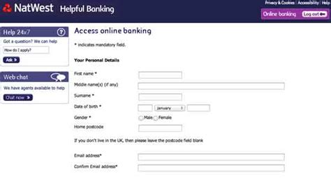 Login screen appears upon successful login. Natwest Online Banking Sign up, Login - natwest.com