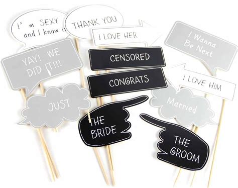 Pack Of 12 Wedding Photo Booth Props Kit Chalkboard Speech Bubbles Signs Photo Props On A Stick
