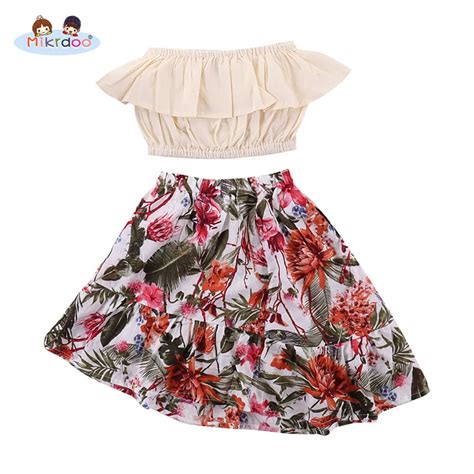 Kids Baby Girls Fashion Clothes Set Lotus Leaf Top Floral Print Skirt
