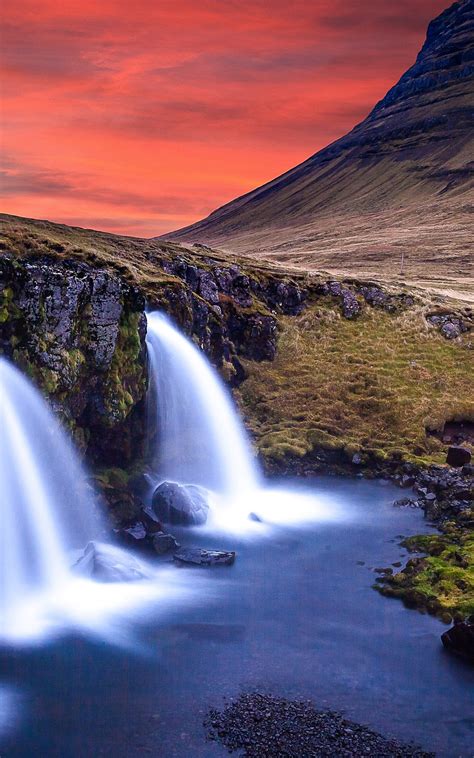 Download 1200x1920 Kirkjufell Iceland Waterfall Mountain Field
