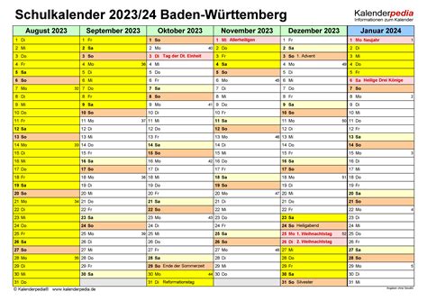 Schulkalender 2023 2024 Baden W 252 Rttemberg F 252 R Pdf Rezfoods