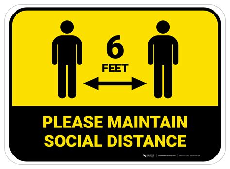 Please Maintain Social Distancing With Icon Yellow Rectangle Floor Sign