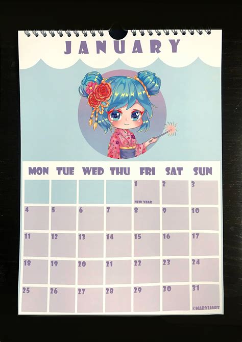 2021 Cute Chibi Calendar Anime Girl Calendar A4 Wall Etsy