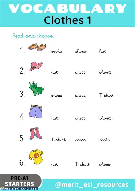 Clothes Read And Choose Interactive Worksheet