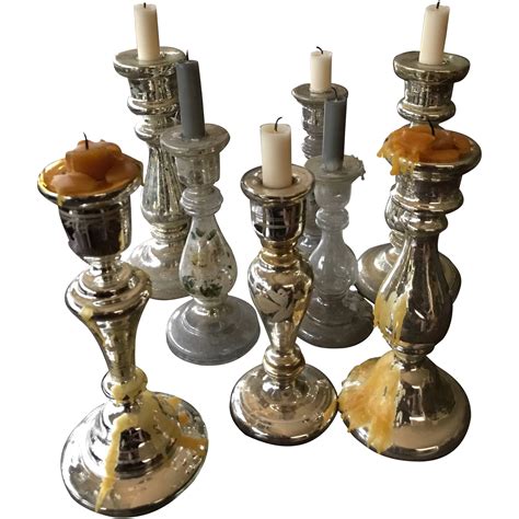 Collection Of 19th Century French Glass Mercury Candlesticks For Sale