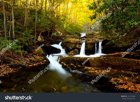 Smoky Mountains Waterfalls Three Separate Waterfall Stock Photo