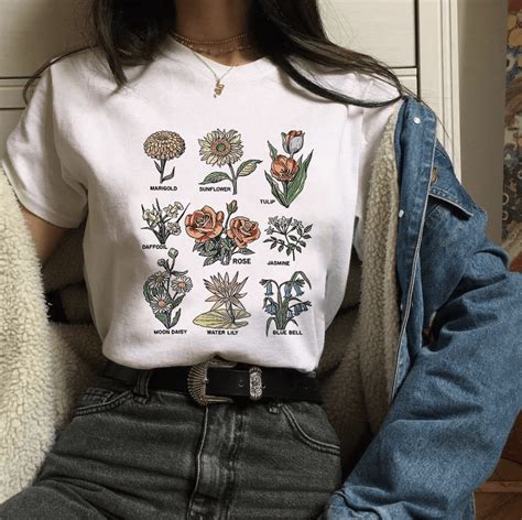 Itgirl Shop Botanical Print Aesthetic Girl White T Shirt