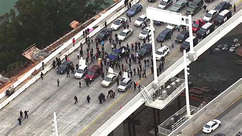 Photos Chained Protesters Block Westbound Traffic On Bay Bridge