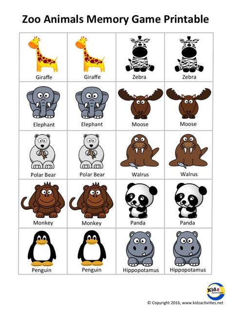 Once the time is up you will get. Zoo Animals Memory Game Free Printable by Kidz Activities ...