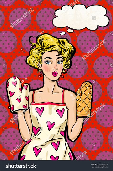 pop art girl apron oven mitts stock illustration 343870310 shutterstock