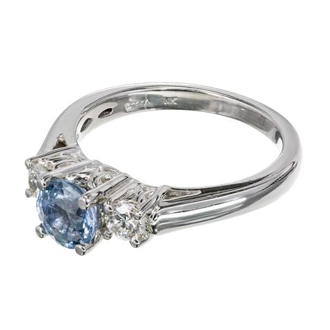 Natural Light Blue Sapphire Diamond Platinum Three Stone Engagement